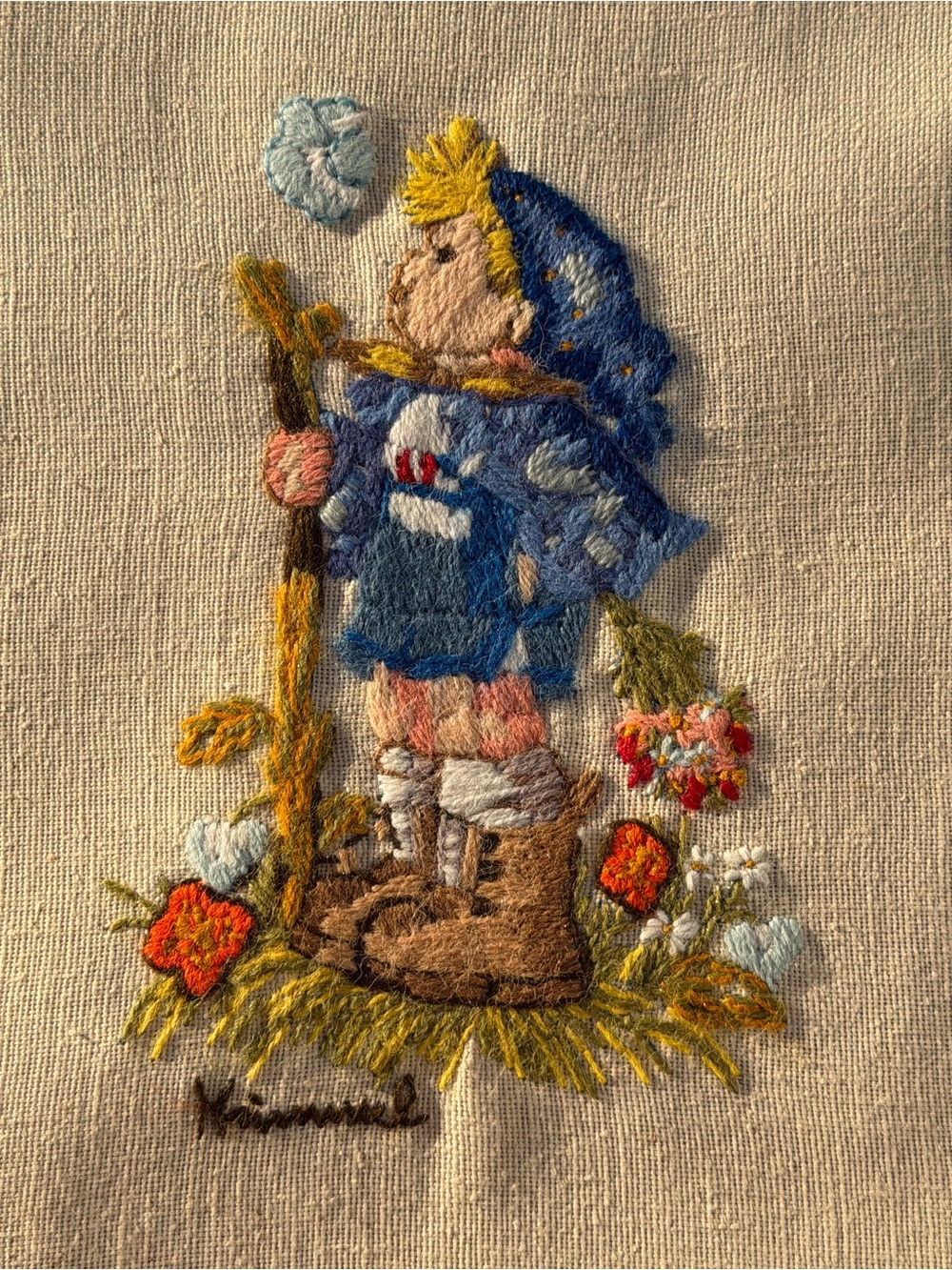 Vintage Crewel Hummel Boy Nursery Decor Unframed